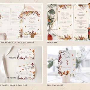 SIENNA Fall Wedding Template Kit, Burnt Orange Wedding Invite Kit, Whimsical Wedding Invitation Set, Invitation Collection Template Bundle image 2