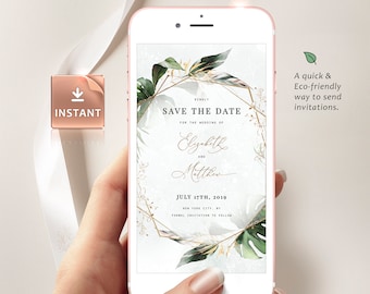 PAIGE - Botanical Save the Date Evite, Smartphone Electronic Invitation, Greenery Digital Template, Save Our Date Evite, Editable Download