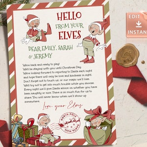 Hola de elfo de tus elfos Carta de elfo editable, Plantilla de carta de elfo de llegada de elfo, Hola de elfo, Kit de elfo, Imprimibles de elfo, Elfo en el, Estamos de vuelta
