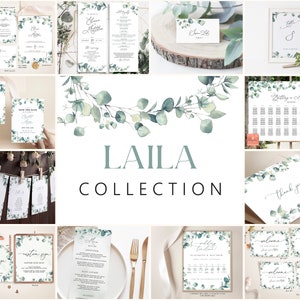 LAILA Collection - Eucalyptus Wedding Template Kit, Boho Wedding Stationery Bundle, Wedding Invitation Set, Invitation Template Download Set