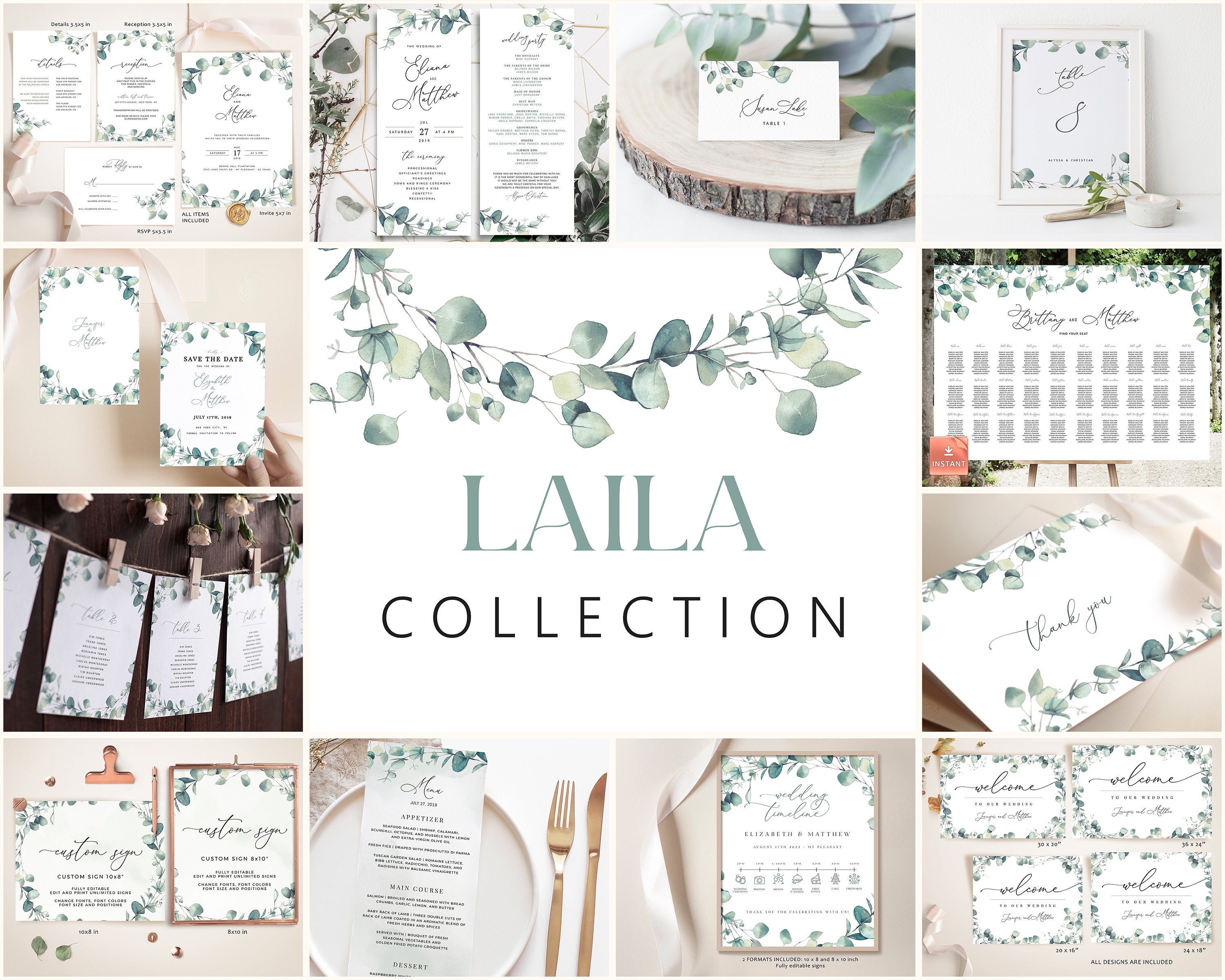 Modern Minimal Wedding Invitation Mega Bundle Save The Date Template Wedding Invite Packages Digital Download