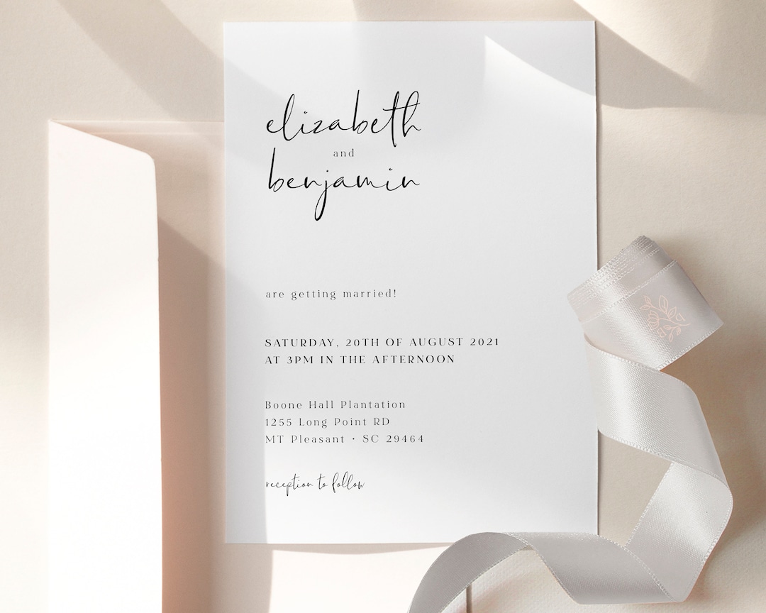 LYRIC - Minimalist Wedding Invitation Template, Calligraphy Stationery,  Editable, Printable Marriage Set, Modern Minimalistic Invitations - Etsy, image size:1080x864