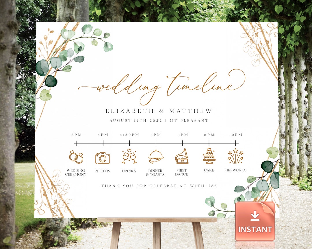 Customizable Wedding Day Timeline Sign: Editable Template (digital ...