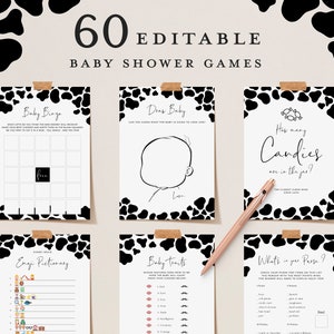 Cow Print Baby Shower Games Editable Pack Farm Animal Themed Celebration Activity Unique Moo Cow Baby Theme Printable Instant Download