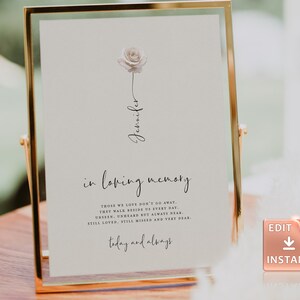 Rose blanche dans le signe de la mémoire aimante, signe de mariage de la mémoire aimante, imprimable dans le signe de la mémoire aimante, carte commémorative de mariage Signature aquarelle