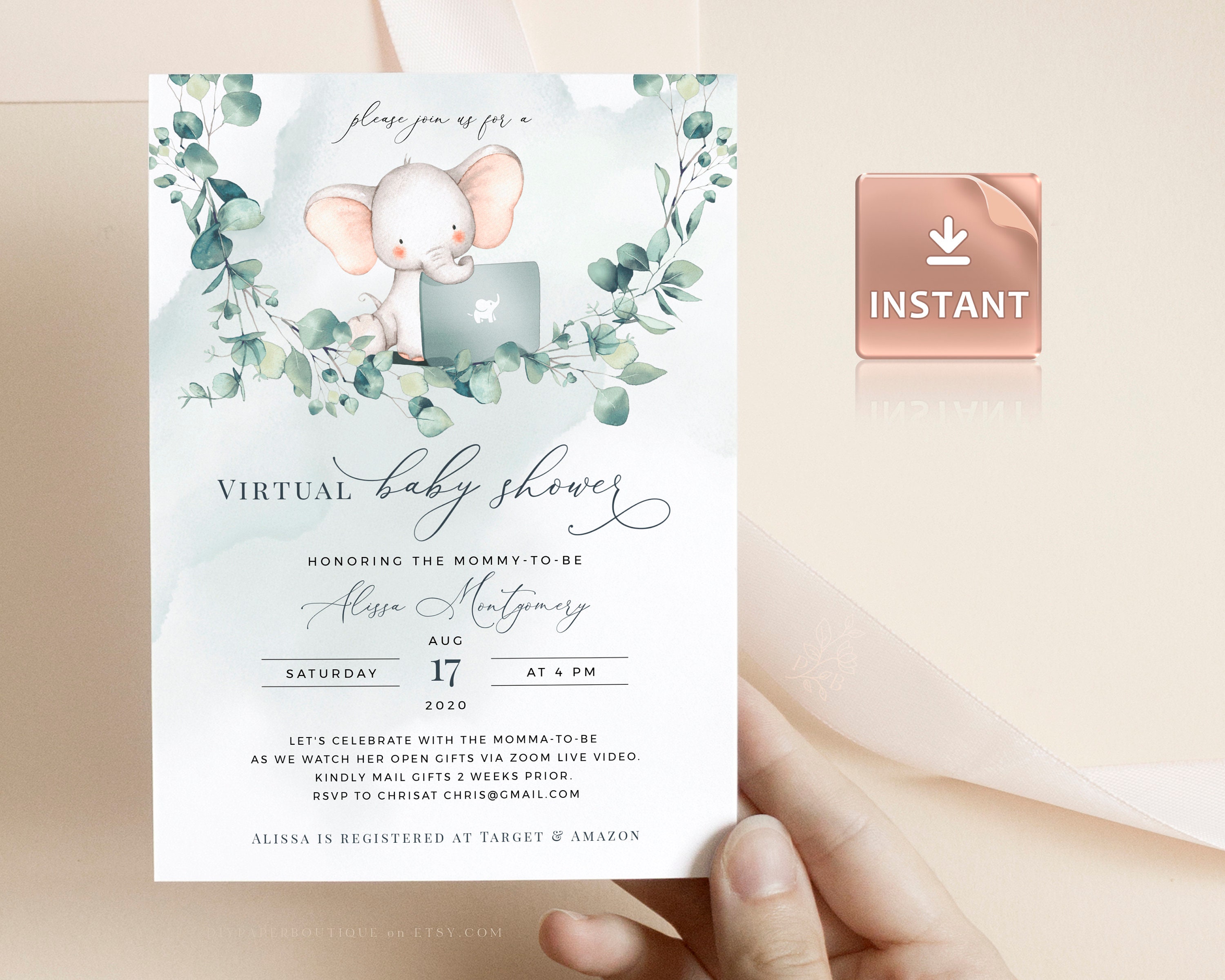 JOY Virtual Baby Shower Invitation Print Text or Mail Etsy