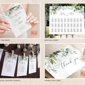 Greenery Wedding Invitation Collection 30 Templates, Customizable Wedding Kit, Mega Bundle, Eucalyptus Sage Green and Blue image 3