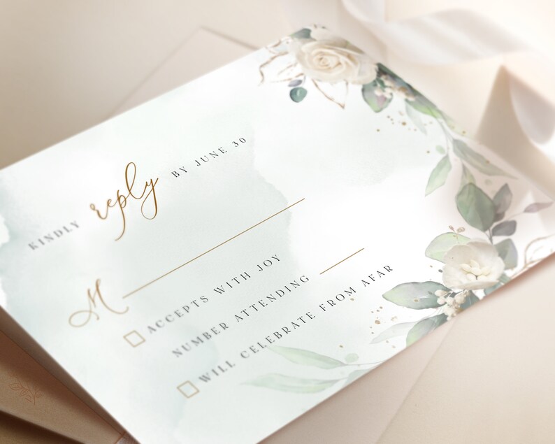 MARCI Geometrische Hochzeitseinladung Vorlage, Weiße Rose Faux Gold Hochzeitseinladungsvorlage, Hochzeitseinladung herunterladen, Invite Suite Kit Bild 5