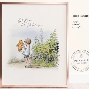 POOH - Druckbare Winnie Puuh Klassiker, Babyparty, Pooh Geburtstagsparty, Herzstück Kinderzimmer Dekoration Karten, 5x7 8x10 11x14 A.A. Milne