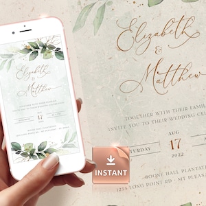 CLEO - Iphone Hochzeit Evite Vorlage, Smartphone Elektronische Einladung, Grüne Digitale Einladung, Mobile Einladung Editierbar Sofort Download