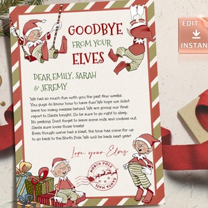 Elf Goodbye Brief bearbeitbare Elf Printables, Elf Abschied Weihnachten Vorlage, Elf Bye Bye, Elf Kit, Elf Templett, bearbeiten Elfen Karte 5x7
