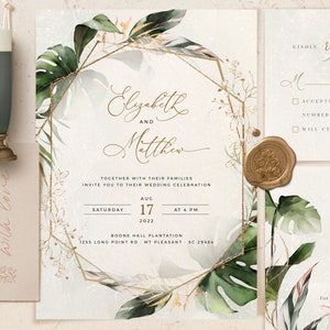 Tropical Wedding Invitation Template, Tropical Wedding Invite Kit, Greenery Invitations, Botanical Editable Ceremony Invites, Instant Edit image 10