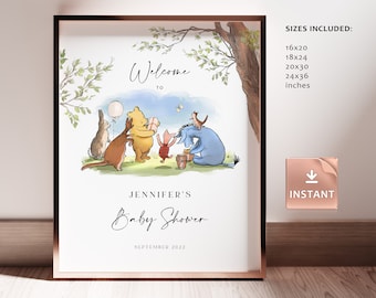 Winnie-The-Pooh Welcome Sign, Classic Pooh Baby Sprinkle Decorations, Custom Pooh Birthday, Baby Shower, Gender Neutral Editable Signage