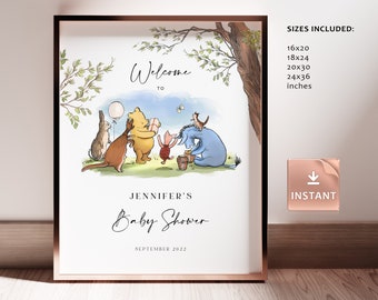 Winnie-The-Pooh Welcome Sign, Classic Pooh Baby Sprinkle Decorations, Custom Pooh Birthday, Baby Shower, Gender Neutral Editable Signage