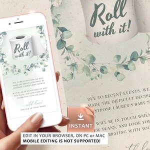 JOY - Roll With It, Postponement Postcard, Baby Shower, Bridal Shower, Birthday Party, Canceled Event, Change Date Card, Wedding Toiletpaper