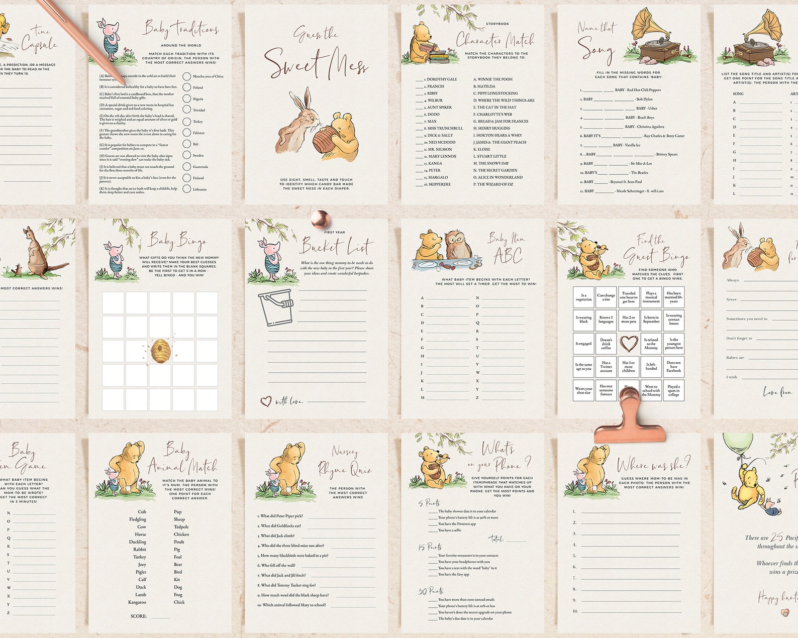 60 POOH Baby Shower Games, Editable Winnie-the-pooh Classic Party Games ...