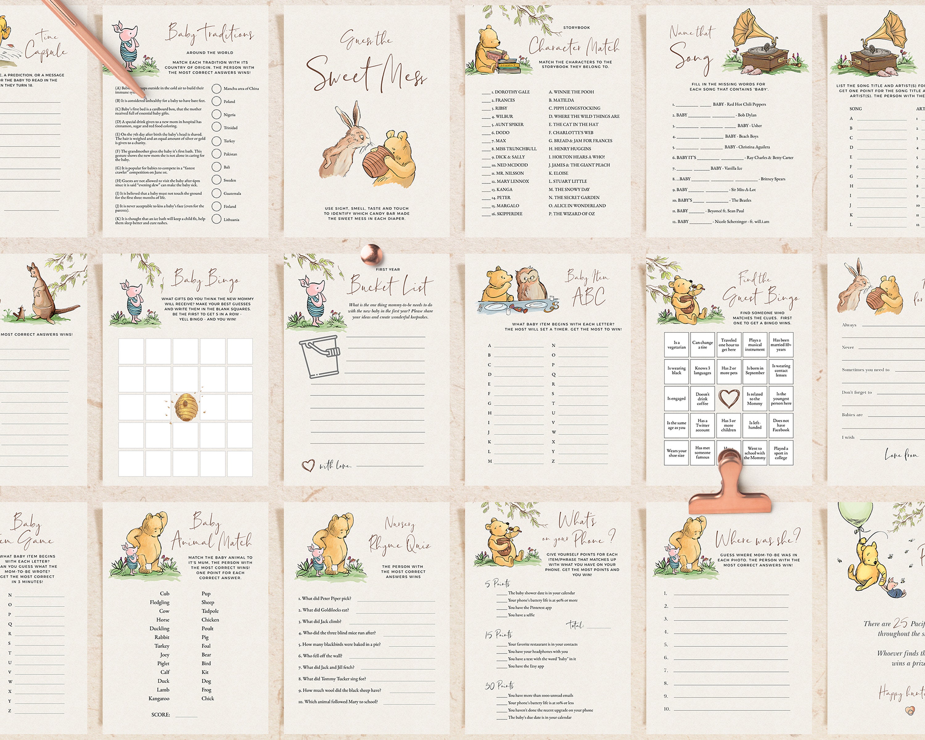 Printable Winnie the Pooh Quiz  Disney baby shower, Baby bear