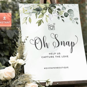 REESE - Oh Snap Sign, Minimalist Wedding Sign, Customizable Printable Photo Camera Signs, Personalized Instant Hashtag Snapchat Download