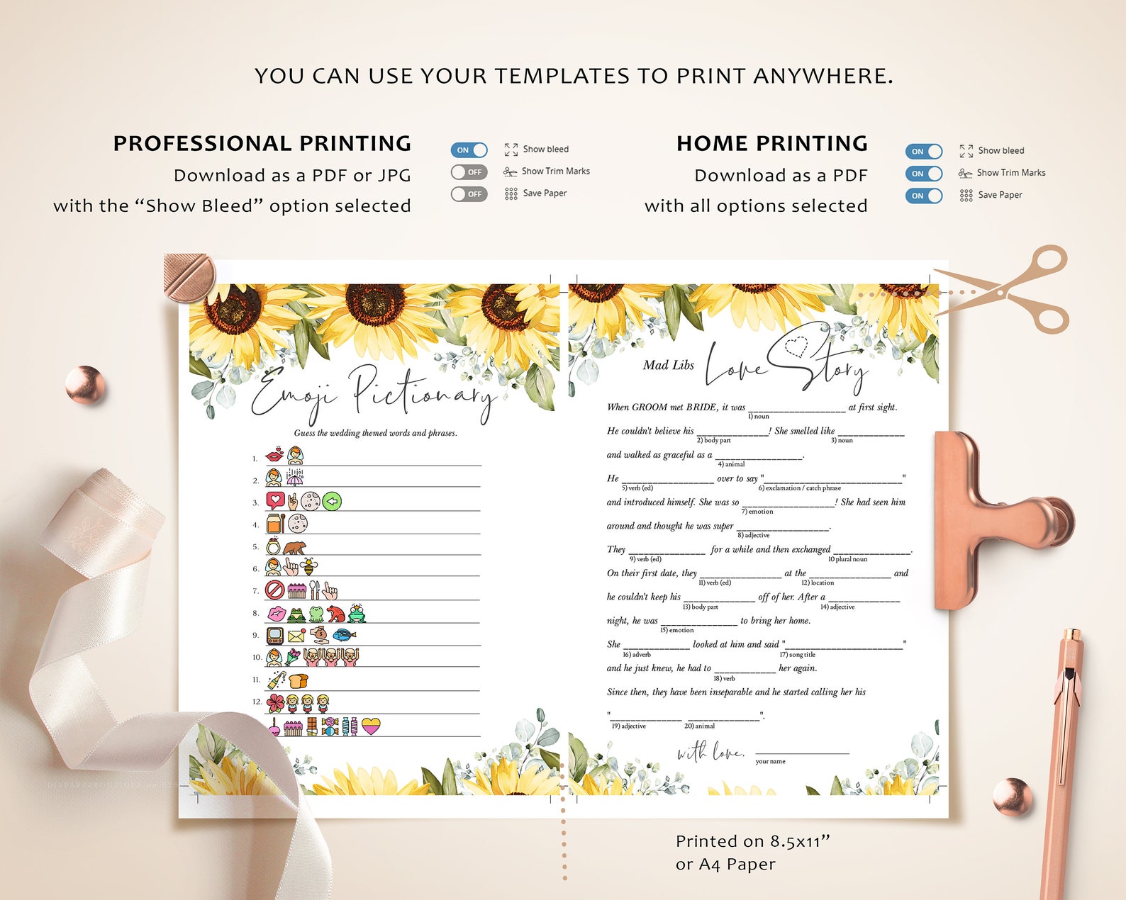 66 SUNFLOWER Bridal Shower Games Printable Yellow Bridal - Etsy