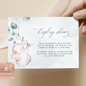 Baby Elephant Display Shower Card: Gender Neutral Printable (PDF)