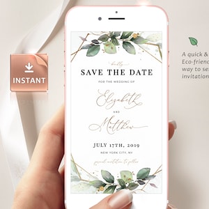 CLEO - Boho Save the Date Evite, Smartphone Electronic Invitation, Greenery Digital Template, Save Our Date Evite, Editable Instant Download