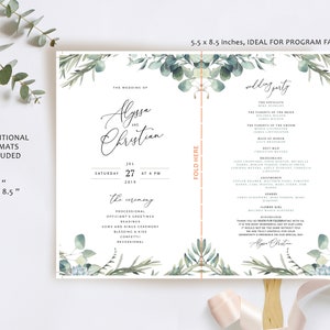 MARI Trifold Wedding Programs with Eucalyptus, Folded Boho Ceremony Template, Rustic Rosemary Greenery Download, Editable Order Of Service image 5