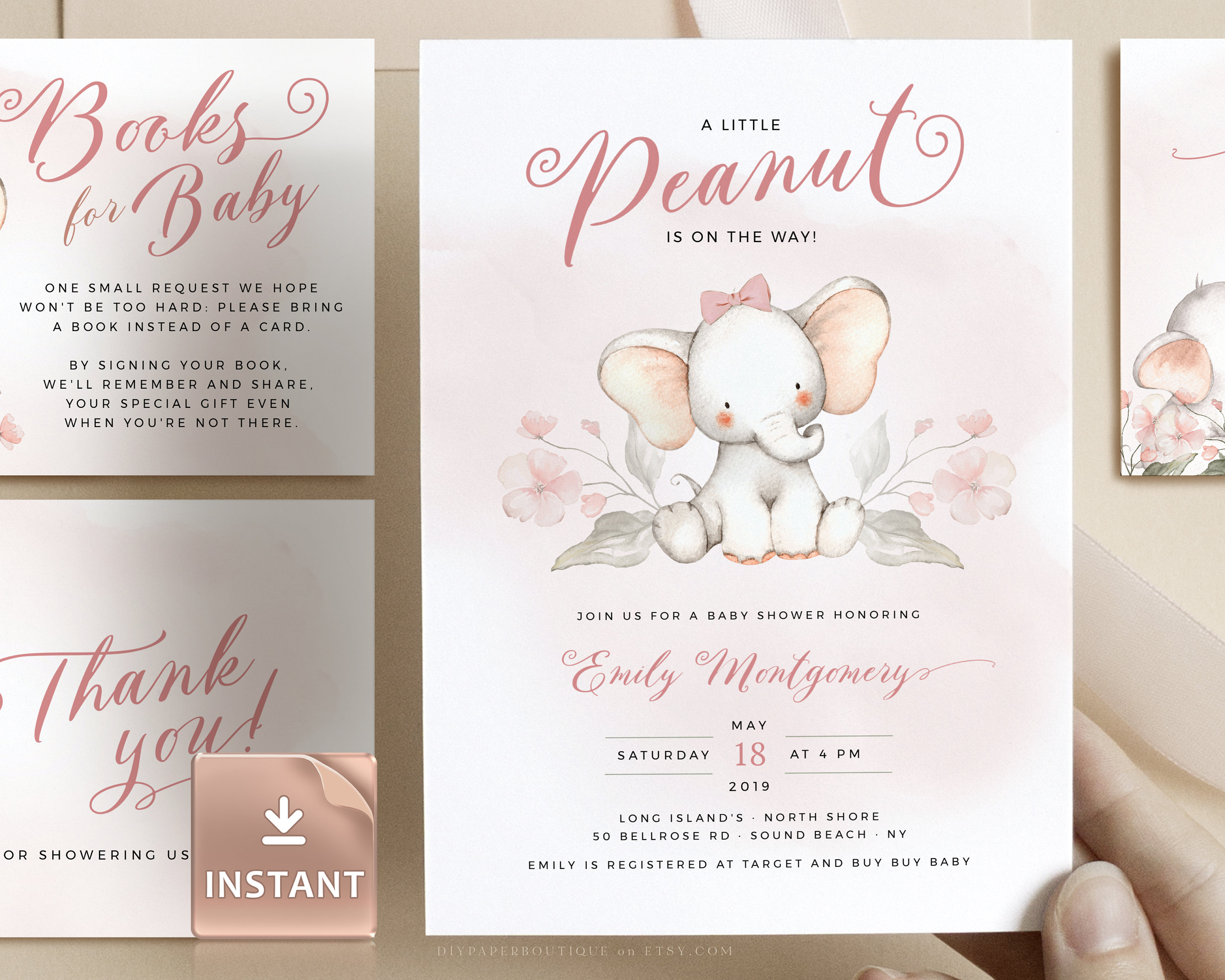 AVA Pink Baby Shower Invitation Template Watercolor Baby - Etsy UK