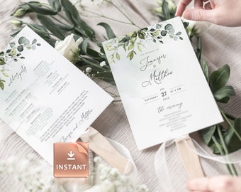 Greenery Wedding Program Fan Template: DIY Ceremony Order (Editable Download)