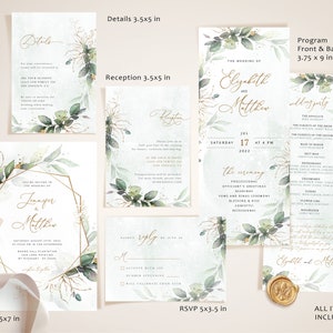 Wedding Template Collection Gold Geometric, Boho Wedding Invite Kit, Wedding Invitation Set, Invitation Template Bundle, Modern Invites CLEO image 5