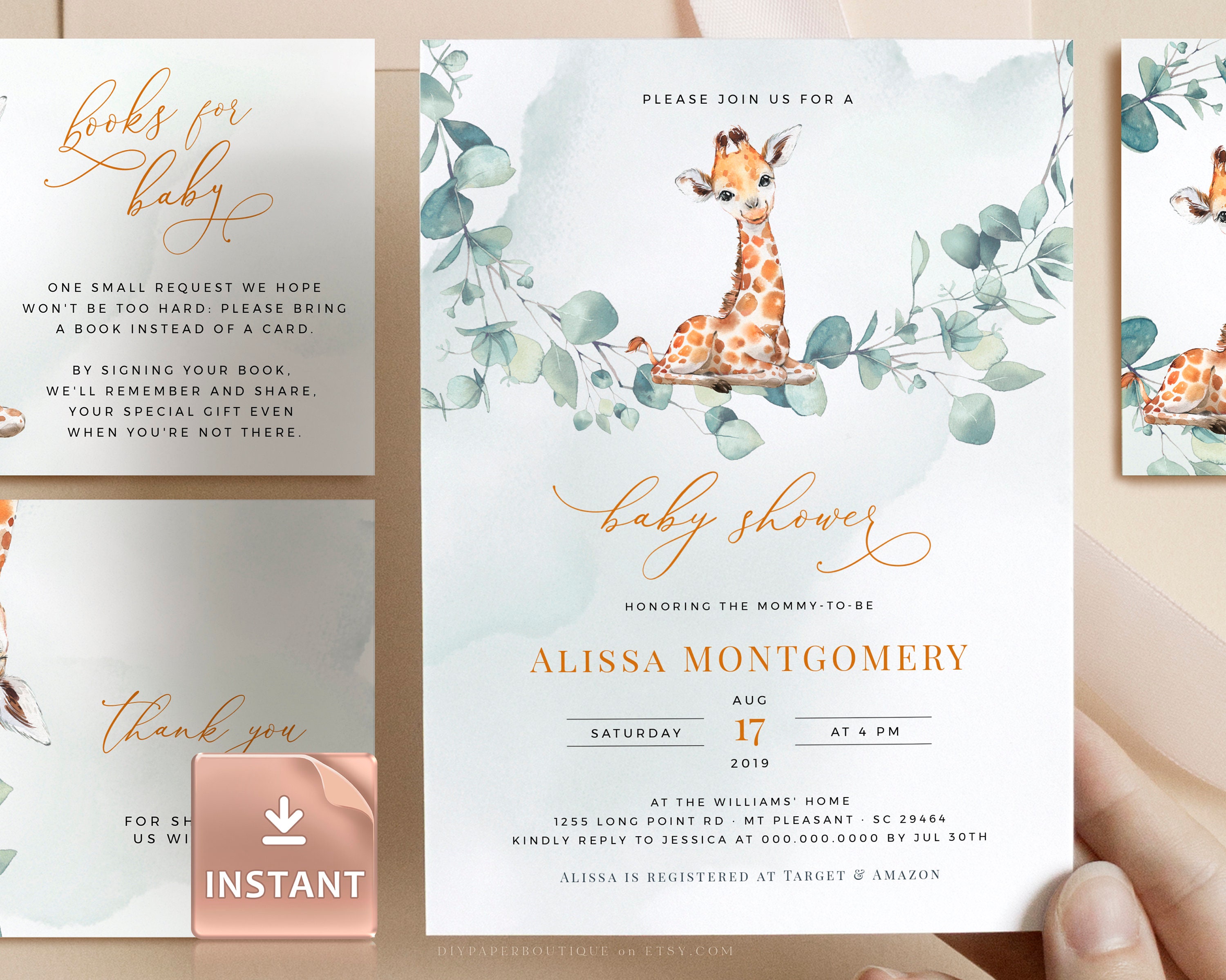 Invitations Giraffe Baby Shower Invitation Download Jungle Baby Shower