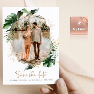 PAIGE - Foto Save the Date Karte, Bild Save Our Date, Boho druckbare Vorlage, druckbar bearbeitbar, Save the Date, benutzerdefinierte Fotokarte