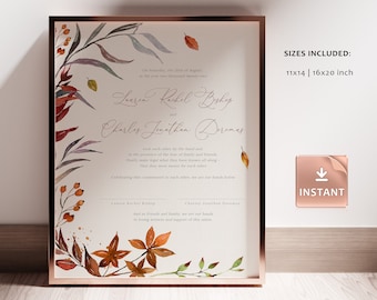 SIENNA - Fall Greenery Marriage Certificate Template, Certificate Keepsake, Autumn Foliage, Calligraphy Wedding Certificate, Quaker Keepsake