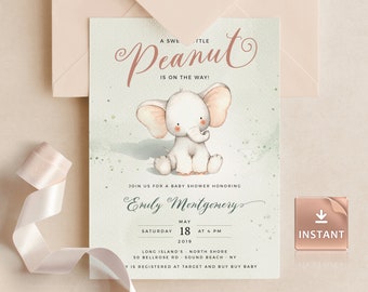 Little Peanut Elephant Baby Shower Invitation Template (Printable)
