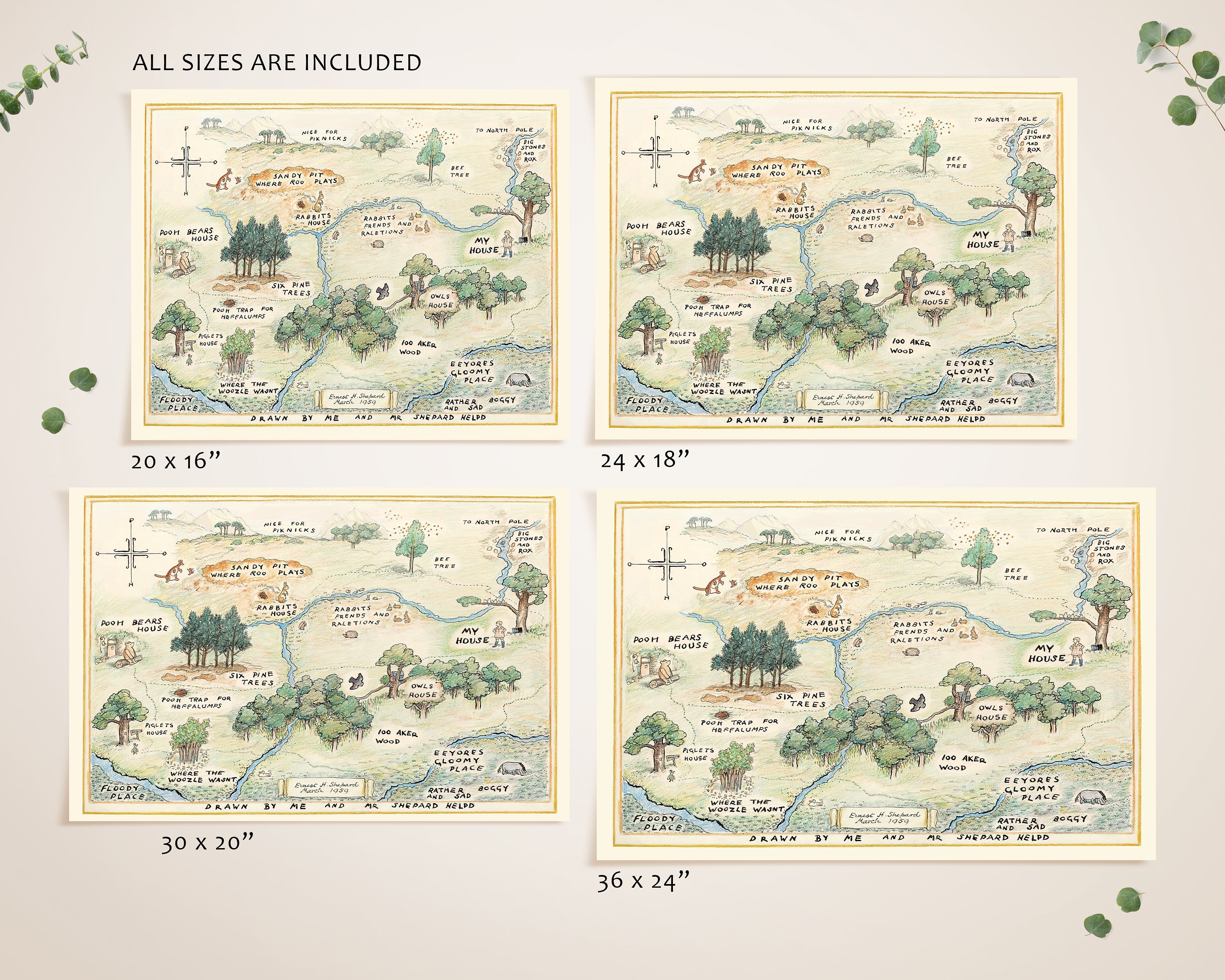100 Acre Wood Map Printable Winnie the Pooh Classic Map Etsy UK