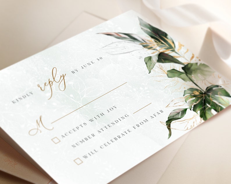 Tropical Wedding Invitation Template, Tropical Wedding Invite Kit, Greenery Invitations, Botanical Editable Ceremony Invites, Instant Edit image 9