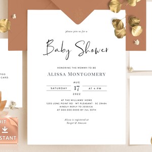 Druckbare minimalistische Babypartyeinladung, geschlechtsneutrale Babypartyeinladung, Babypartyvorlage Junge und Mädchen, bearbeitbare Babykarten