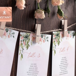 KYLIE - Blush Seating Chart Cards, Seating Chart Wedding, Printable Seating Plan, Seating Template, Hanging Seating Board, Table Template