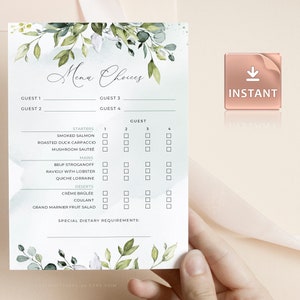 REESE - Menüauswahlkarte, Hochzeitsmahlzeitkarte, anpassbare Menüauswahl, Brunch, Abendessen, Sofortiger Download, druckbare bearbeitbare Vorlage