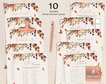 SIENNA - Fall Bridal Shower Games, Printable Bridal Shower Games, Wedding Shower Games, Editable Bridal Party Games, Bride or Groom Game