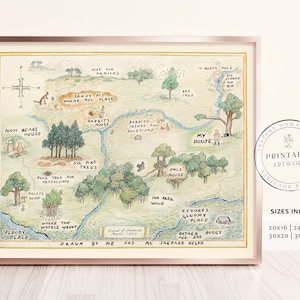 100 Acre Wood Map - Printable Winnie-The-Pooh Classic Map, Baby Shower, Birthday Party, Centerpiece Nursery Decoration, Owl, Rabbit, Piglet