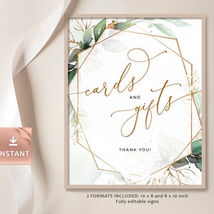 CLEO - Tarjetas y regalos Signo de boda, Plantilla editable, Cartel de boda verde, Decoración de recepción Eucalipto Imprimible Boho Eucalipto