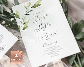 Greenery Wedding Program Fan Template: Editable Ceremony Order (Digital Download)