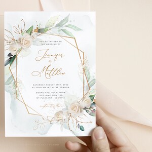 MARCI Geometrische Hochzeitseinladung Vorlage, Weiße Rose Faux Gold Hochzeitseinladungsvorlage, Hochzeitseinladung herunterladen, Invite Suite Kit Bild 8