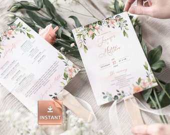 Blush Wedding Program Fan Template: DIY Ceremony Order (Editable Download)