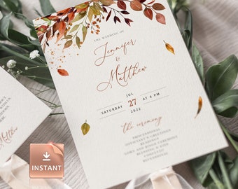 SIENNA - Fall Wedding Program Fan Template, Editable Download, Printable Ceremony Fan, DIY Program Fan Template, Order of Service