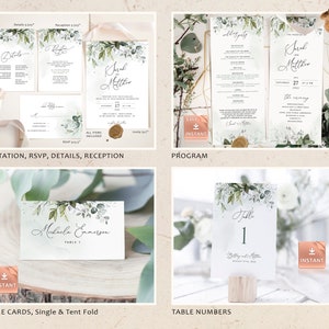 Greenery Wedding Invitation Collection 30 Templates, Customizable Wedding Kit, Mega Bundle, Eucalyptus Sage Green and Blue image 2
