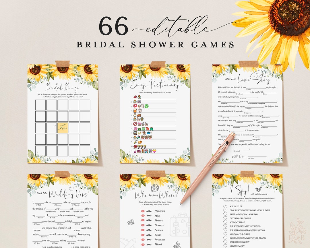 66 SUNFLOWER Bridal Shower Games, Printable Yellow Bridal Shower Games ...