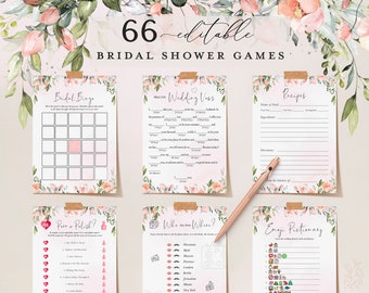 KYLIE 66 Pink Bridal Shower Games: Editable Blush Wedding Games (Printable)