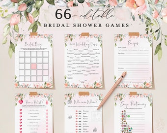 KYLIE 66 Pink Bridal Shower Games, Printable Blush Bridal Shower Games, Wedding Shower Games, Editable Bridal Party Games, Apron Bingo Cake