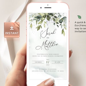 REESE - Greenery Wedding Evite, Invitation Electronic Card, Smartphone Electronic, Greenery Digital Template, Wedding Details Evite